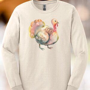 Colorful Turkey Shirt Thanksgiving Watercolor Turkey Fall Graphic Tee Holiday